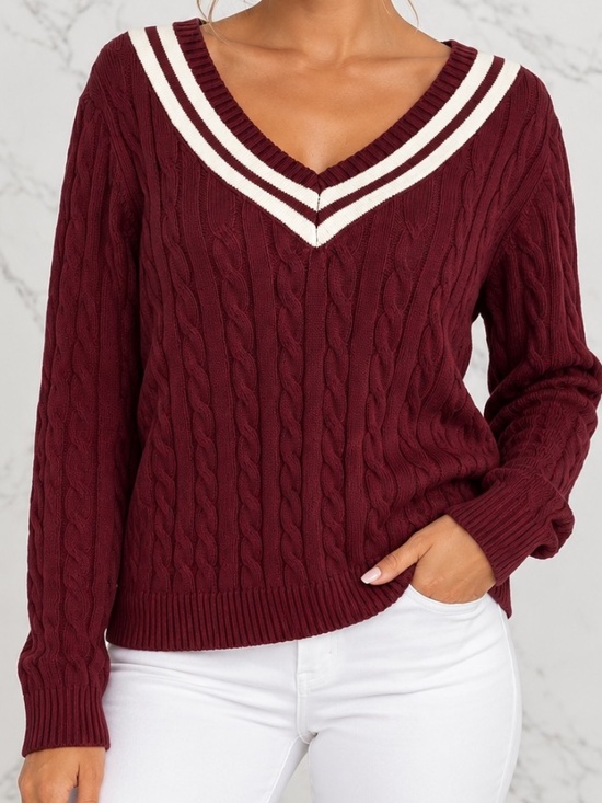 Lands' End Sweaters - Lands End 100% Cotton Varsity Collegiate Cable Knit Sweater Burgundy SZ Large